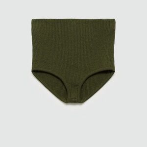 Mango Olive Ribbed Knit Crewneck Sweater